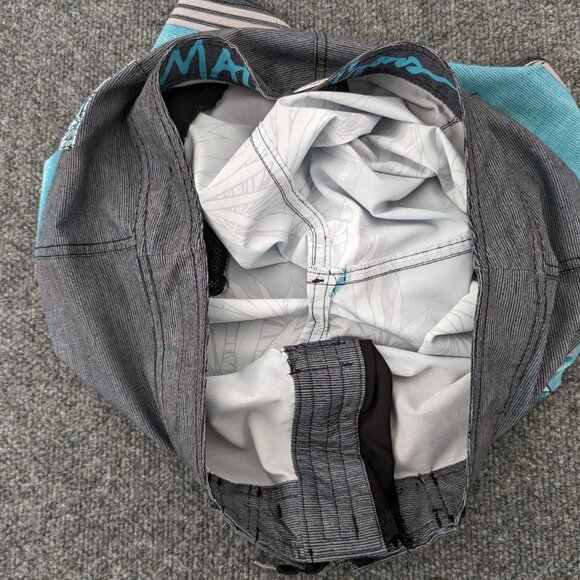 MAUI & SONS Board Short Men's 32 (34) Gray Blue 4 Way Stretch Logo Tie Waist - Picture 8 of 16